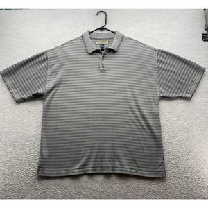Tommy Bahama Polo Golf Shirt Mens XL X-Large Gray Striped Silk Blend Relaxed Fit